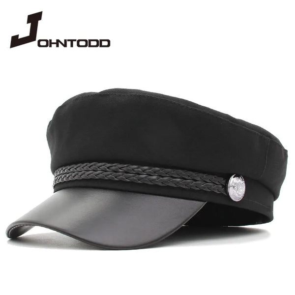 Leather military captain hat for men