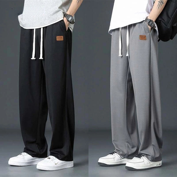 Thin Ice Silk Patch Men's Wide Leg Pants Classic Street Casual Loose Straight Cylinder Waist Drawstring Motion Trousers